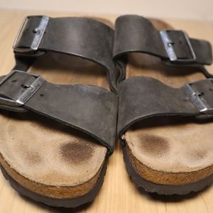 Birkenstock Cushioned Footbed Black Leather Double Strap Sandals Size 6 / 37